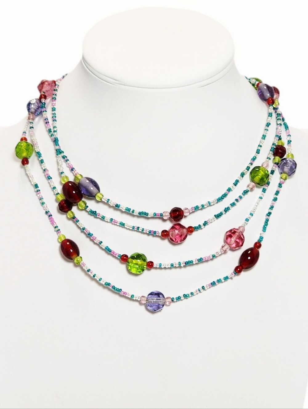 Vintage Boho 4 Strand Beaded Necklace